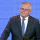 Australia Prime Minister Scott Morrison at the National Press Club of Australia in Canberra on February 1, 2021.